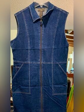 Jones Jeans Blue Denim Zip-Front Sleeveless Maxi Dress
